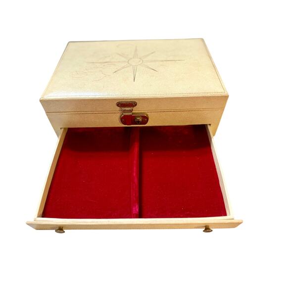 Vintage Mid-Century Starburst Jewelry Chest with Key - Picture 8 of 10